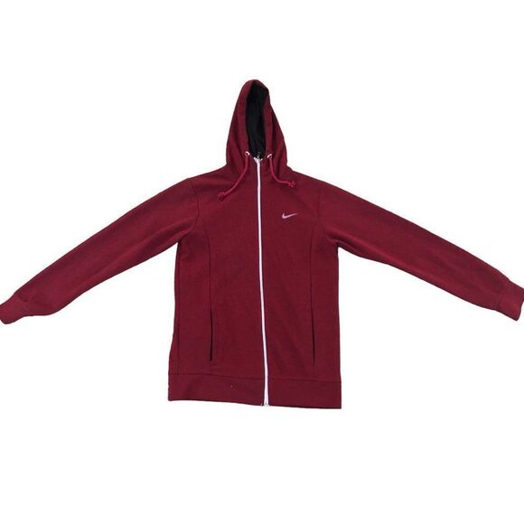 Vintage Nike Hoodie Sweater Zip Up Large Burgundy Red - Picture 1 of 11